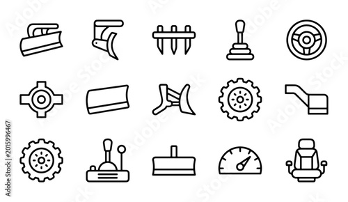 Bild auf Leinwand Agricultural Machinery Icons, Tractor Parts Set, Farming Equipment Vector Graphi
