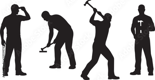 Photos Construction worker silhouettes using hammer tools in different poses representi