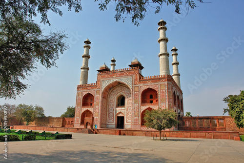 Fotografi Akbar's  mausoleum of the third and greatest Mughal emperor Akbar  is situated of grounds in Sikandra, a suburb of Agra, Uttar Pradesh, India