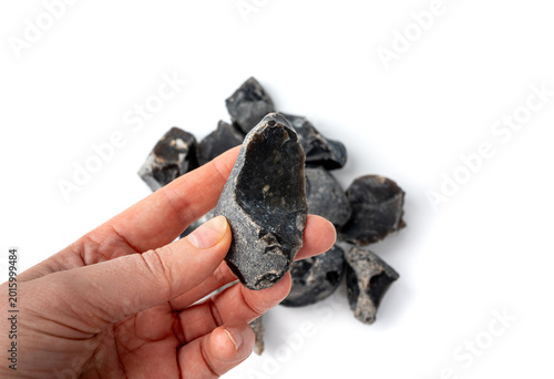 Natural black flint, chert mineral isolated