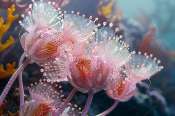 Beautiful tubularia indivisa hydroid colony with feeding polyps and tentacles extended in search of food