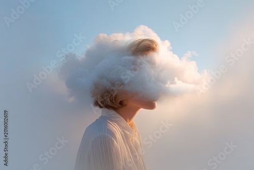 Surreal Portrait of a Person with a Cloud for a Head.