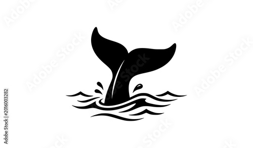 Foto Whale tail fluke silhouette diving into ocean waves marine wildlife vector illus