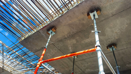Concrete slab under construction, reinforced with steel bars