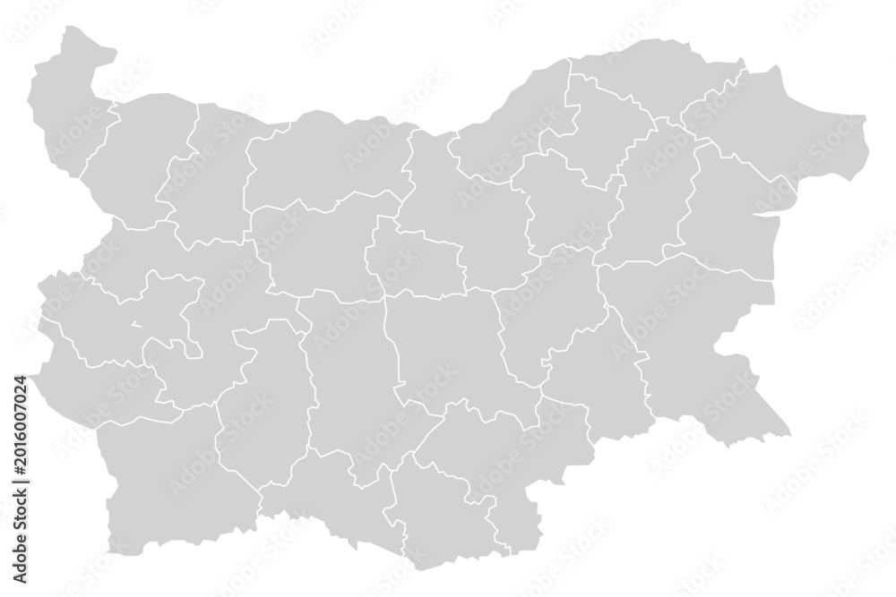 Fototapeta premium Grey with White Outline Bulgaria Map with District Borders Europe Country