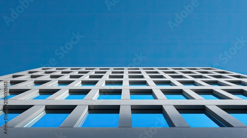 Modern building facade with repeating geometric window patterns