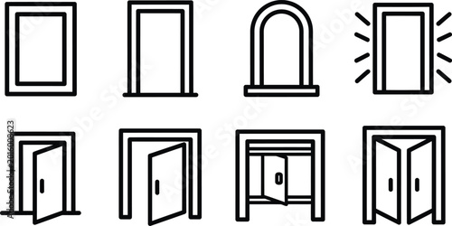 Bild auf Leinwand Architectural door and entrance outline icon set for home design
