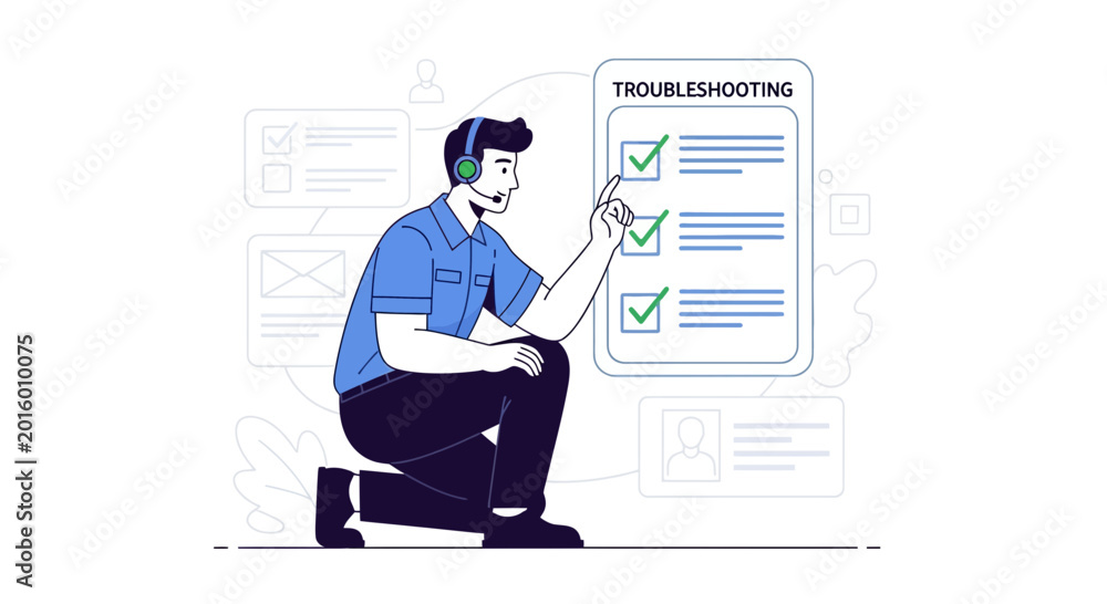 Obraz premium Customer Service Agent Resolving Issues with Troubleshooting Checklist