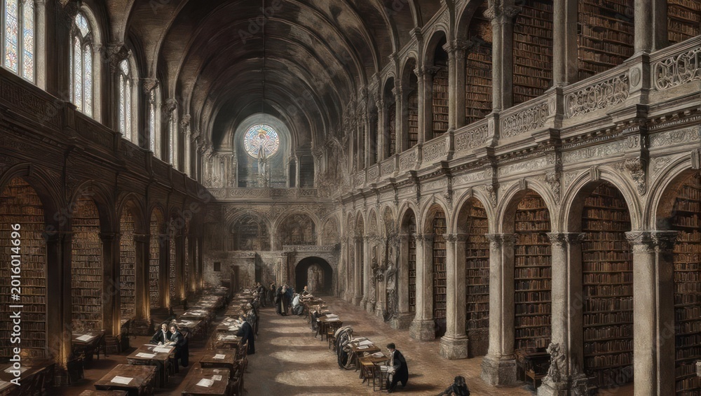 Obraz premium Grand Library Interior - Architectural Elegance and Historical Ambiance.