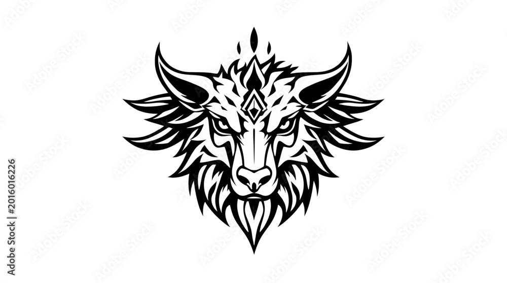 Obraz premium Wolf Black Tattoo Isolated on White Background Illustration