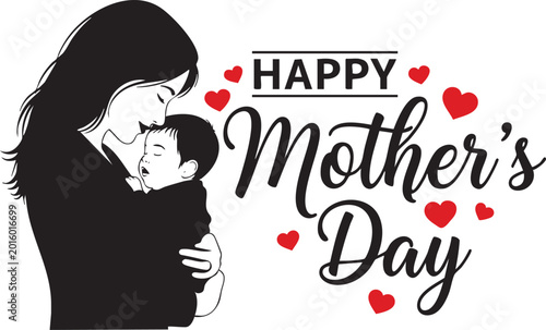 Принти на полотні Mother holding baby silhouette for happy mother's day with mothers day, greeting