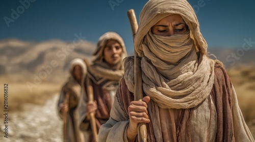 After losing everything in Moab, Naomi walks toward Judah as Ruth and Orpah stand at a crossroads, facing a painful moment of choice and separation.
