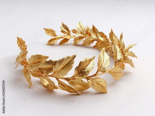 Golden laurel leaf circlet on white background