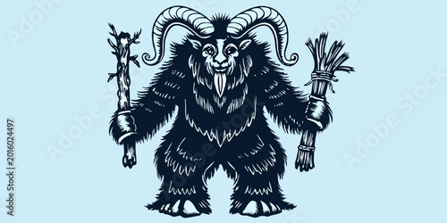Photography Illustration of a mythological faun with horns and staff