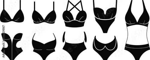 Fotografía Women Swimwear and Bikini Silhouette Set for Fashion Apparel Beachwear and Linge