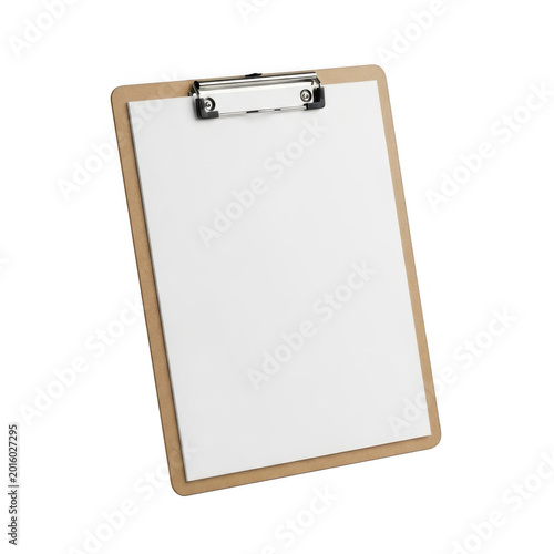 Clipboard with blank white paper sheet isolated on transparent background