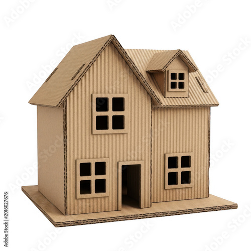 Miniature cardboard house model for architecture isolated on transparent background
