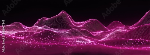 Abstract pink glowing terrain with lights on black background
