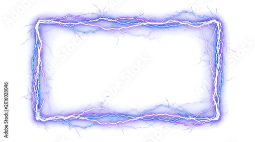 Electric lightning frame with purple and blue energy on transparent background