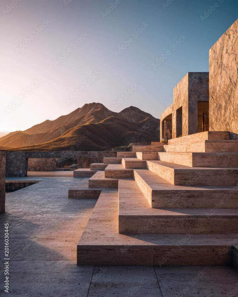 Fototapeta premium Mountain Stone Steps For Desert Resort And Architectural Travel Branding
