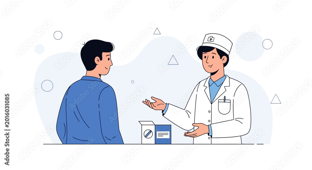 Fototapeta premium Doctor Consulting Patient, Dispensing Medication, Healthcare Consultation