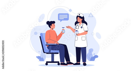 Nurse consulting patient about medication, healthcare concept illustration