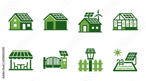 Eco friendly green energy icons set for sustainable living