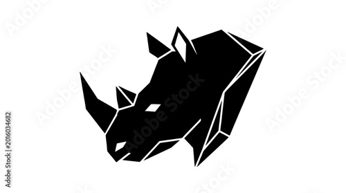 Black geometric rhino head silhouette vector graphic, abstract low poly design
