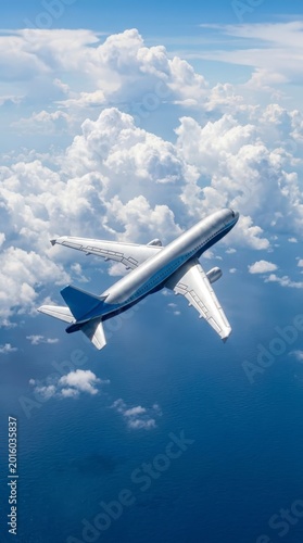 Airplane flying over ocean and clouds