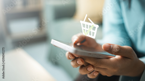 Quadro su tela Buy now pay later concept with mobile shopping cart, digital payment and installment finance solution for convenient ecommerce transactions