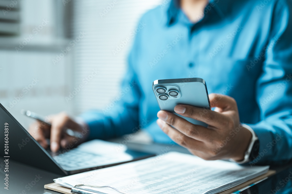 Fototapeta premium Digital receipt scanning and expense tracking system with mobile bookkeeping, OCR document processing and financial management technology.