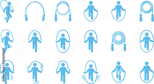 Quadro em tela Collection of blue icons representing people jumping rope in various dynamic poses and styles