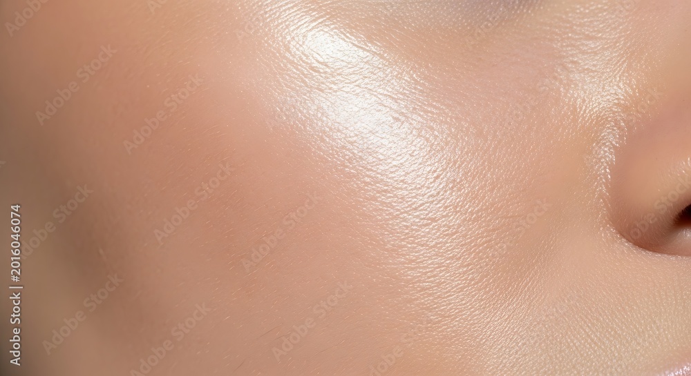 Fototapeta premium Close up of young woman glowing healthy skin with natural texture