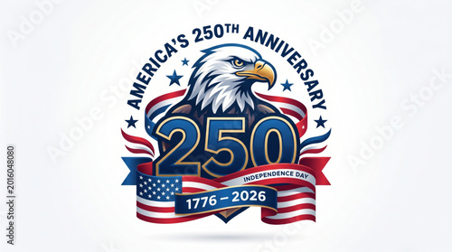American anniversary emblem with patriotic eagle and national flag design for historic independence celebration branding
