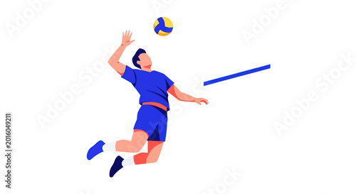 Foto Energetic male volleyball player jumping to spike the ball.