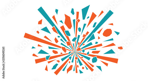 Vászonkép Abstract geometric explosion of teal and orange shapes on a white background
