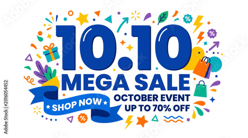 Vibrant sale advertisement with colorful decorations promotes October shopping event