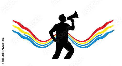 Fényképezés Man with megaphone shouting for a public announcement or advocacy concept