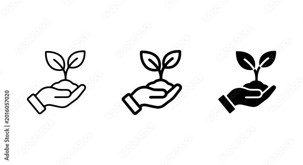 Fototapeta premium Hand Holding Sprout Icons, Growth Seedling Vector Set, New Life Plant Symbol