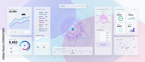 Φωτογραφία Light futuristic dashboard with central aether portal scanner, orbiting lines, t
