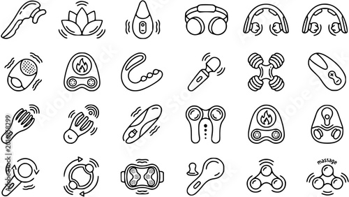 Foto Massage Tools Line Art Icons Set