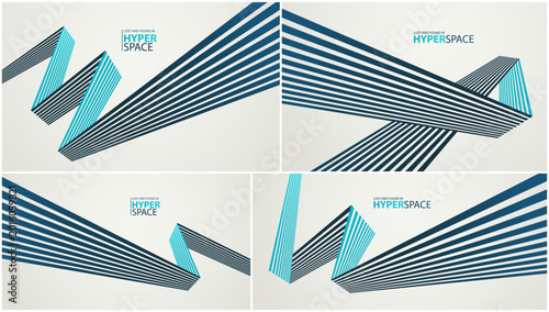Принти на полотні Lines in space perspective vector abstract background set, optical illusion surreal art, aggressive shapes and speed feeling, dynamic forceful motion, op art