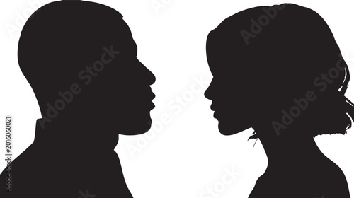 Bild auf Leinwand Eight black silhouette profiles, showcasing different hairstyles and gender characteristics of individuals, arranged on a white background