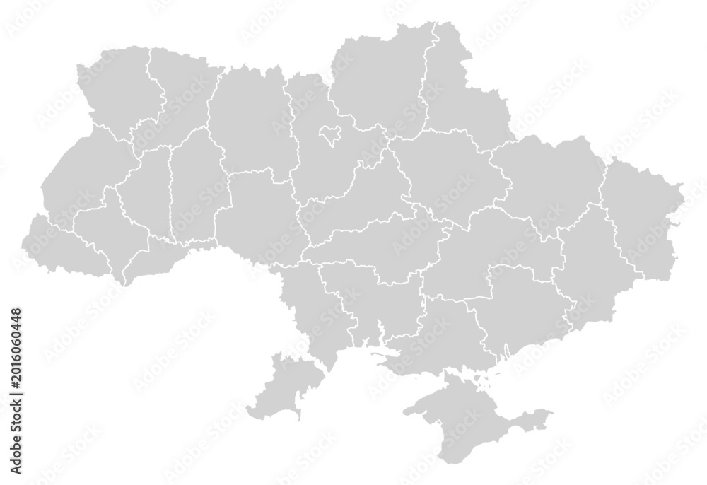 Fototapeta premium Grey with White Outline Ukraine Map with District Borders Europe Country