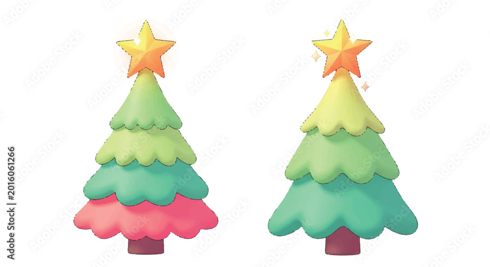 Fototapeta premium Two Festive Christmas Trees with Star Toppers.
