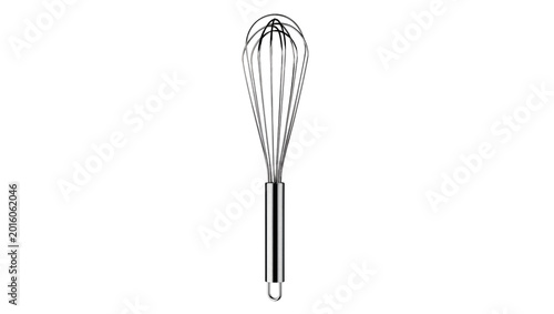 Foto Shiny metal whisk with thin wires, isolated on transparent background