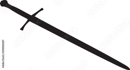 Foto A black silhouette of a medieval longsword is shown against a stark white background, conveying a sense of historical combat and weaponry