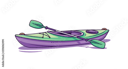 Illustration of a Kayak and Paddle on a White Background.