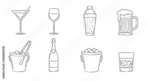 Fotografía Alcoholic drink icons and glasses.