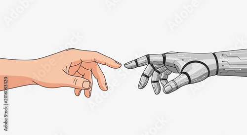 Photos Human Hand Touching Robot Hand.